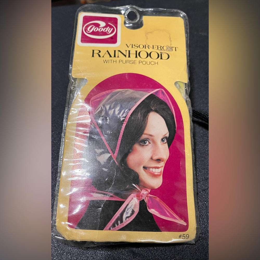 Vintage Goody Rain bonnet shower cap Rain hood visor front with purse pouch new